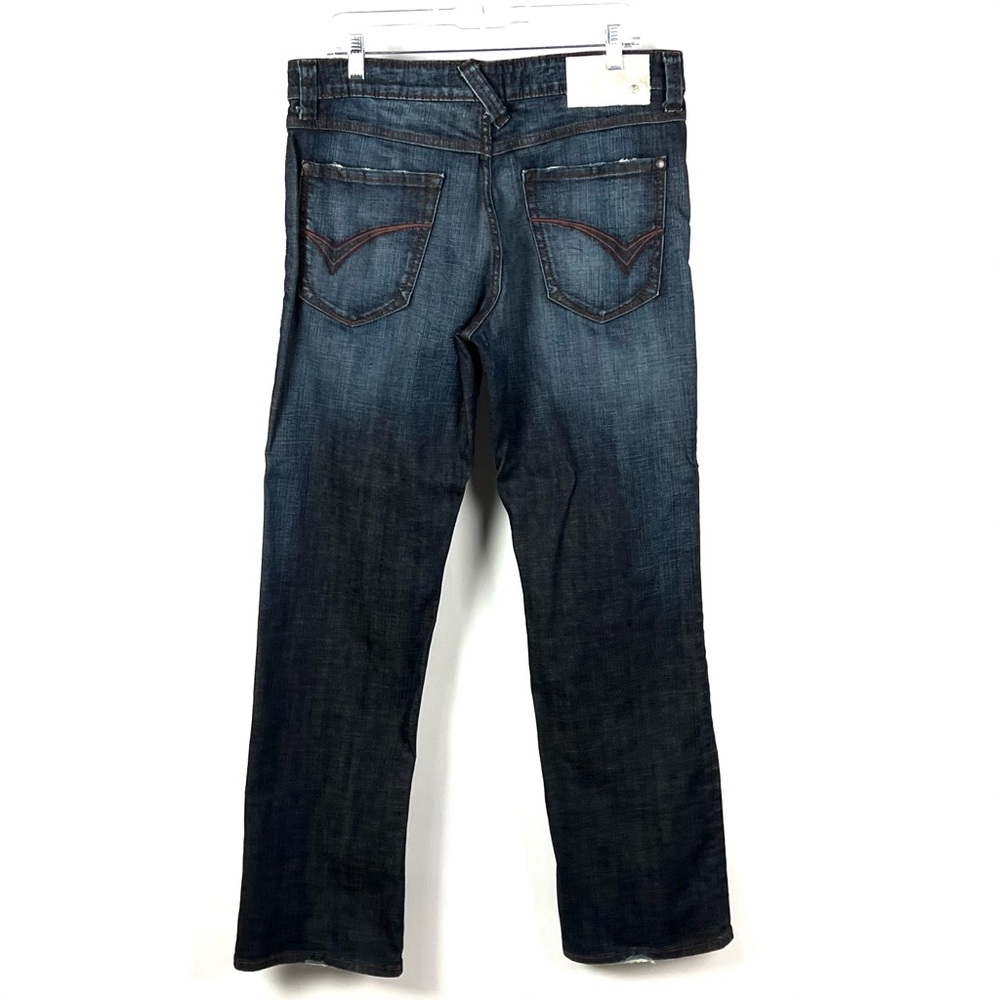 FIVE FOUR Men's Blue Distressed Dark Wash Straight Leg Denim Jeans